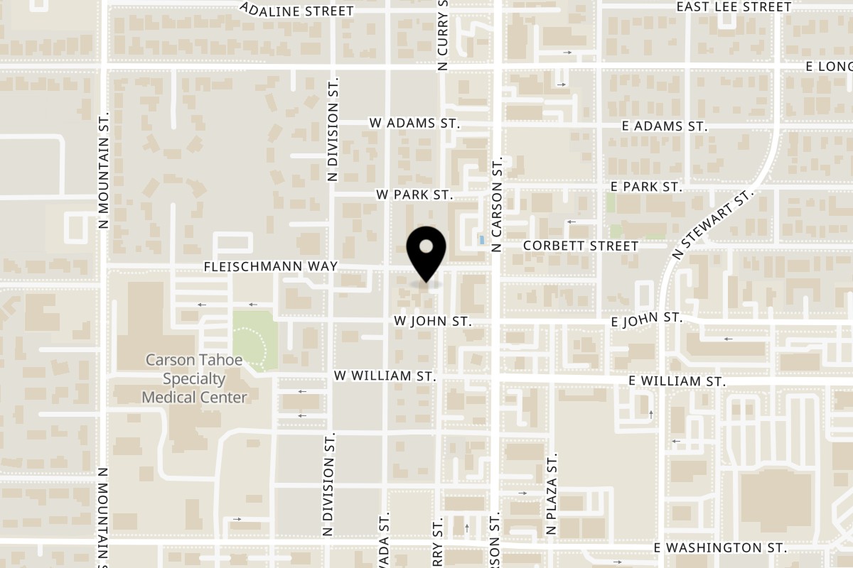Map showing the location of L.A. Bakery on 1280 North Curry Street in Carson City